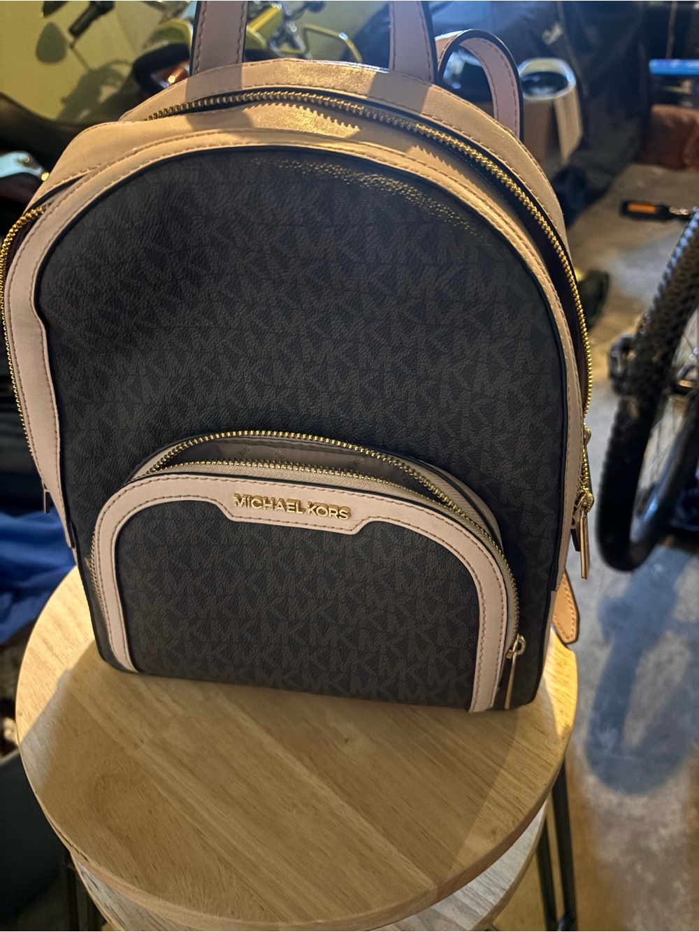 Michael Kors Black Backpack with Light Pink Trim